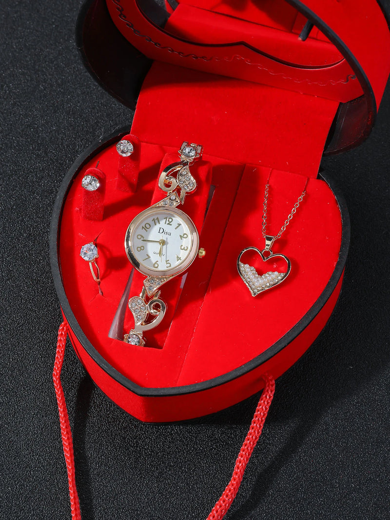 Conjunto Infinite Love 4 Peças - Relógio de Quartzo, Colar, Brincos e Anel Solitário - Caixa de Presente.