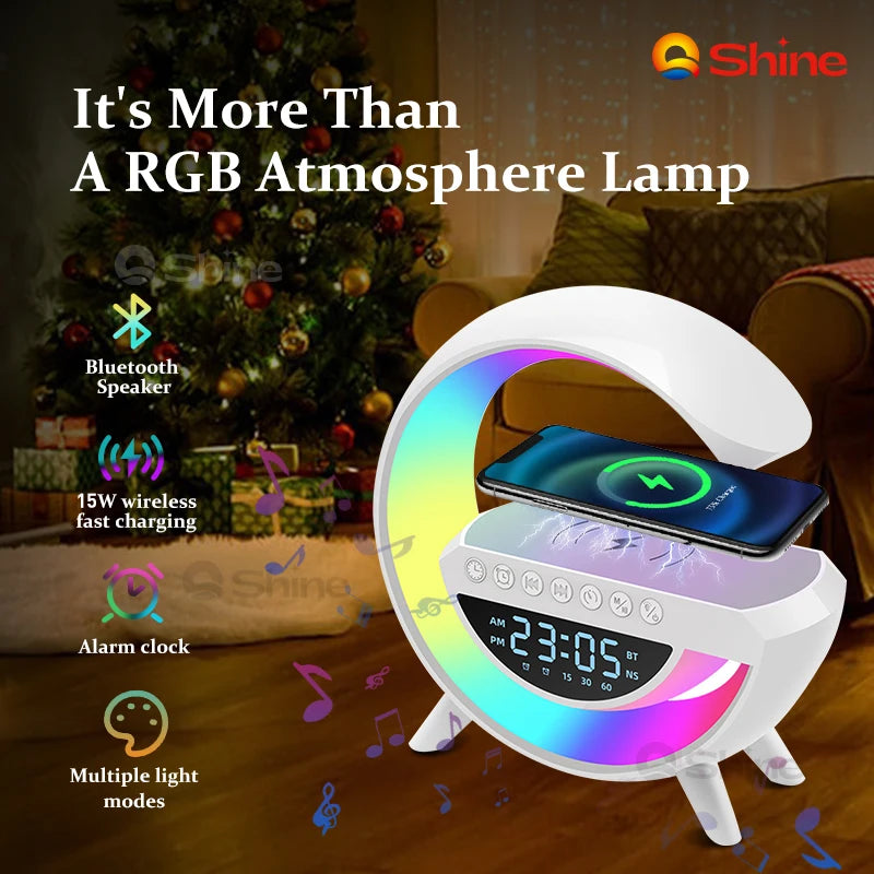 Smart Light LED Wireless Charger Bluetooth Speaker Alarm Clock RGB Atmosphere Lamp Bedroom Decoration Lamps Night Light