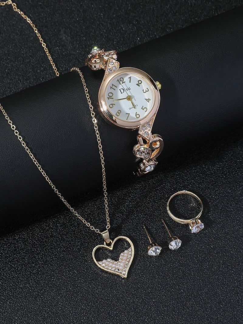 Conjunto Infinite Love 4 Peças - Relógio de Quartzo, Colar, Brincos e Anel Solitário - Caixa de Presente.